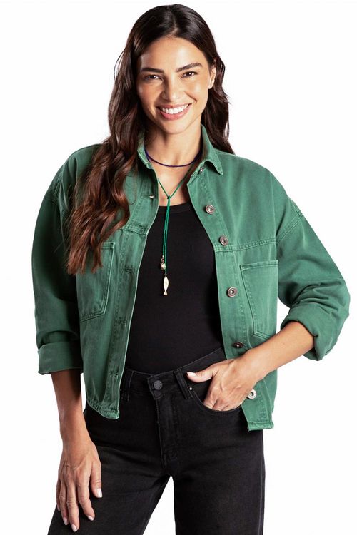 Jaqueta Jeans Cropped Verde