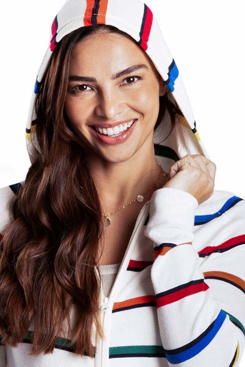 Casaco Listrado Com Capuz Off White