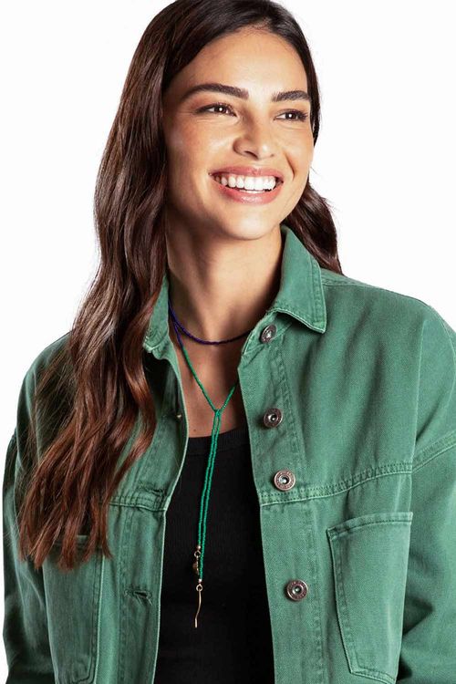Jaqueta Jeans Cropped Verde