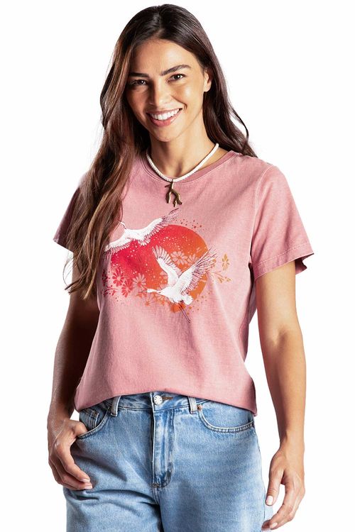 Blusa Estampada Silk Garça Rosa Escuro