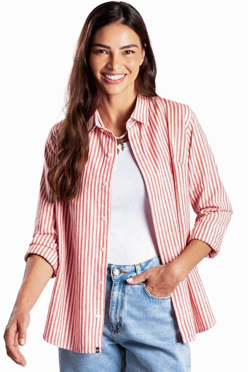 Camisa Listrada Premium Branca/Vermelha