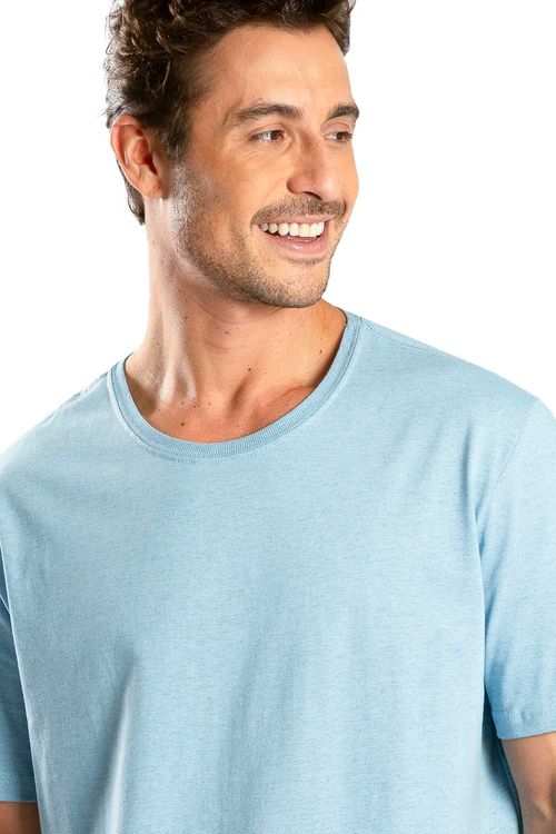 T-Shirt Básica Mescla Comfort Fit Azul Claro