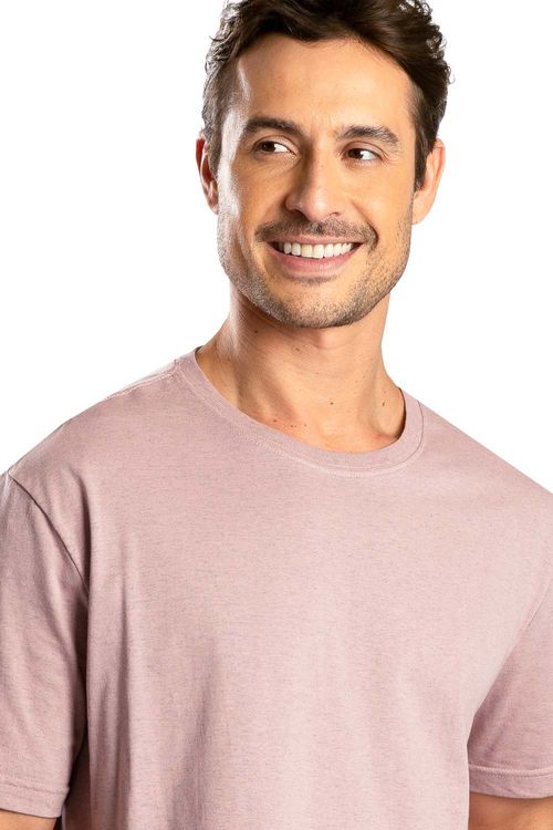 T-Shirt Básica Mescla Comfort Fit Rosa Claro