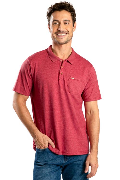 Polo Básica Fit Com Bolso Vermelho Escuro