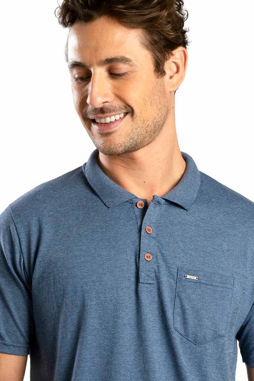 Polo Básica Fit Com Bolso Azul Marinho