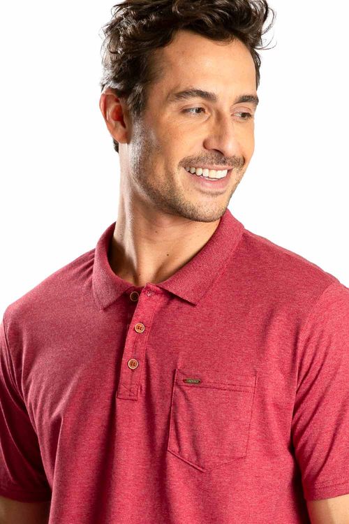Polo Básica Fit Com Bolso Vermelho Escuro