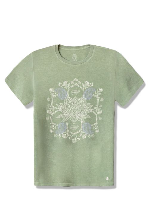 Blusa Estampada Flor De Lótus Verde Claro