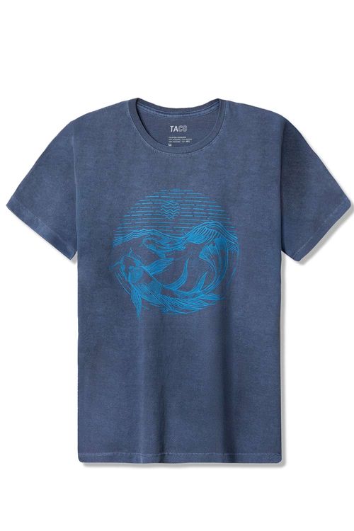 T-Shirt Estampada Stone Two Carps Azul Marinho