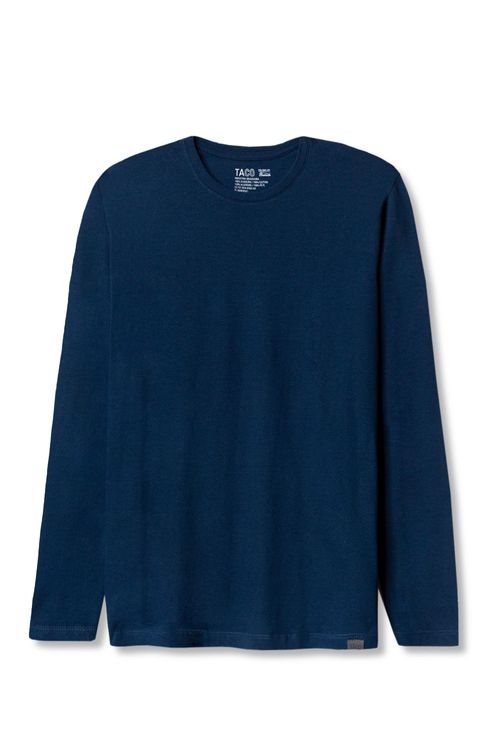 T-Shirt Manga Longa Premium Fit Sem Costura Azul Marinho