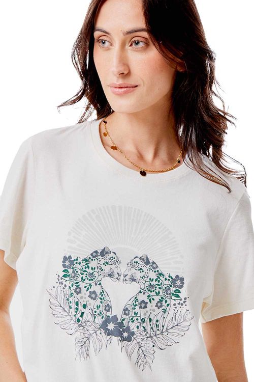 Blusa Estampada Onça Heart Off White