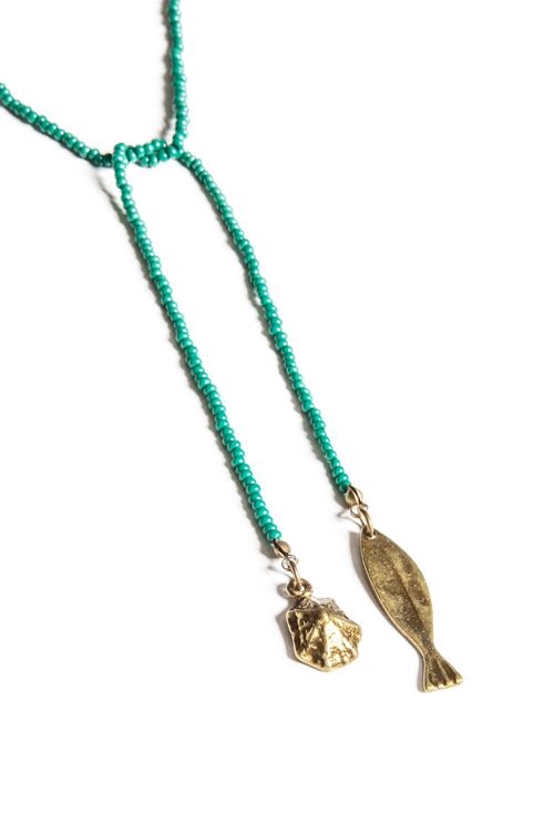 Colar Miçangas Multiformas Azul Marinho/Verde