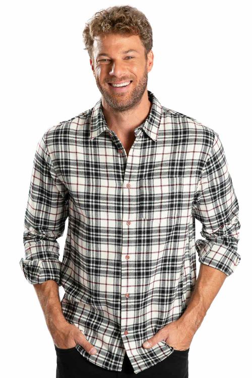 Camisa Xadrez Flanelada Branca/Preta