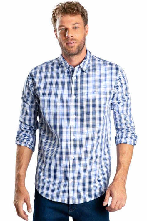 Camisa Xadrez Fio Tinto Branco/Azul