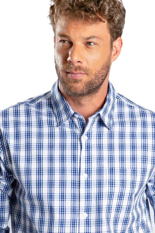 Camisa Xadrez Fio Tinto Branco/Azul