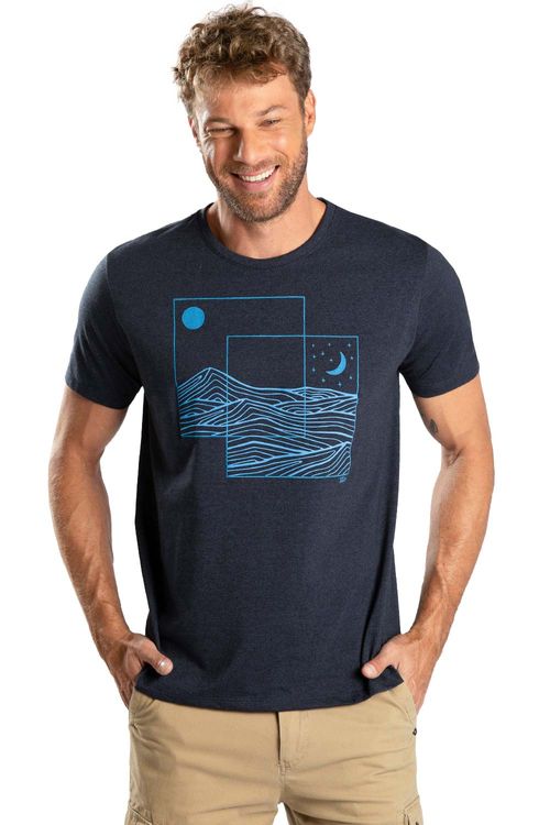T-Shirt Estampada Molinê Day And Night Azul Marinho