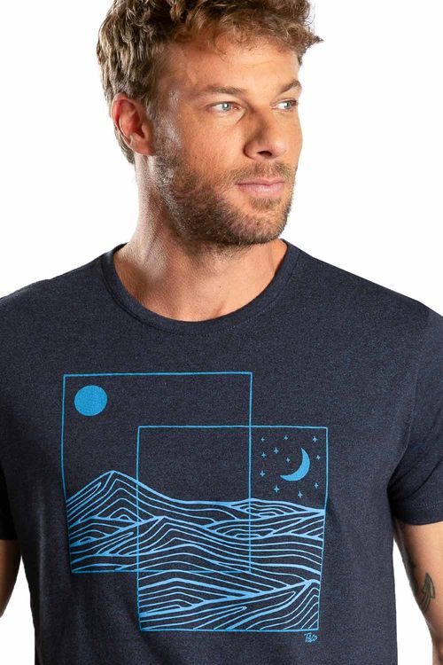 T-Shirt Estampada Molinê Day And Night Azul Marinho