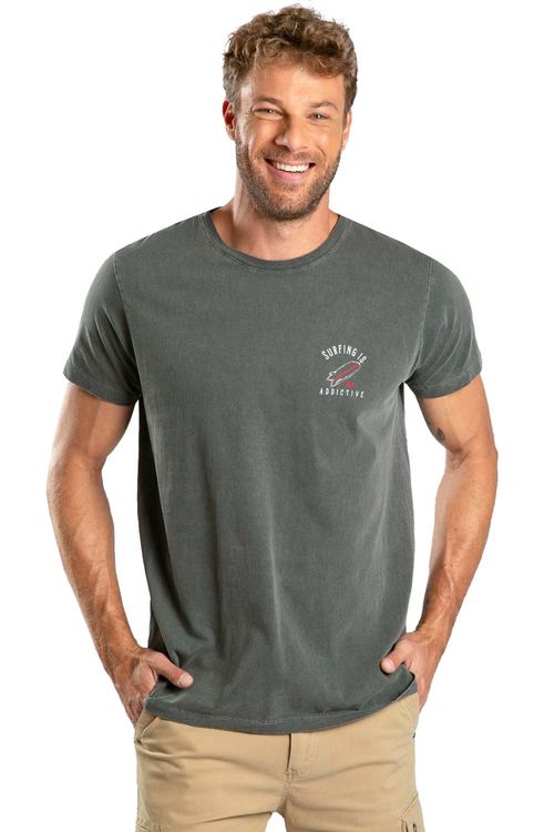 T-Shirt Estampada Stone Addictive Surfing Grafite
