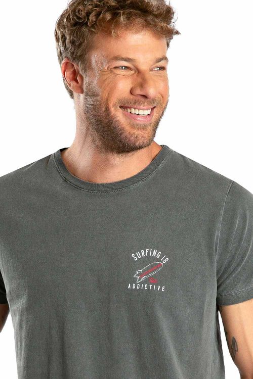 T-Shirt Estampada Stone Addictive Surfing Grafite