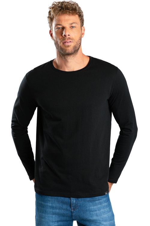 T-Shirt Manga Longa Premium Fit Sem Costura Preta