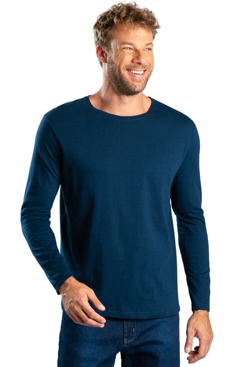T-Shirt Manga Longa Premium Fit Sem Costura Azul Marinho