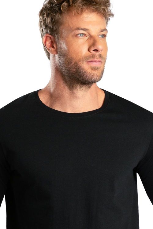 T-Shirt Manga Longa Premium Fit Sem Costura Preta