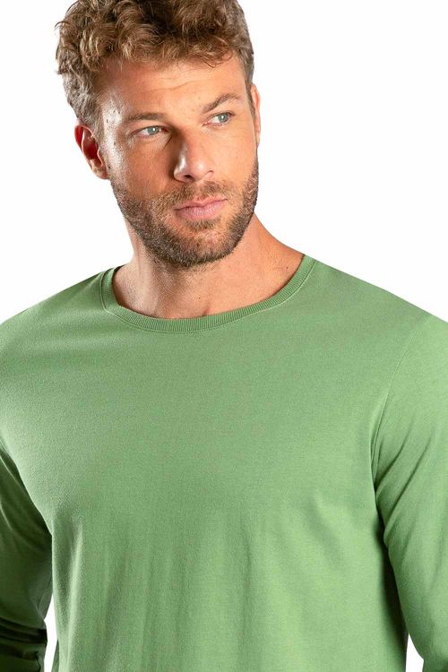 T-Shirt Manga Longa Premium Fit Sem Costura Verde