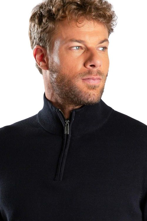 Suéter Gola Meio Zíper Preto