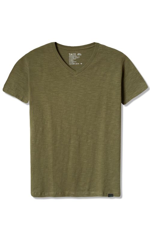 T-Shirt Gola v Básica Premium Verde Musgo