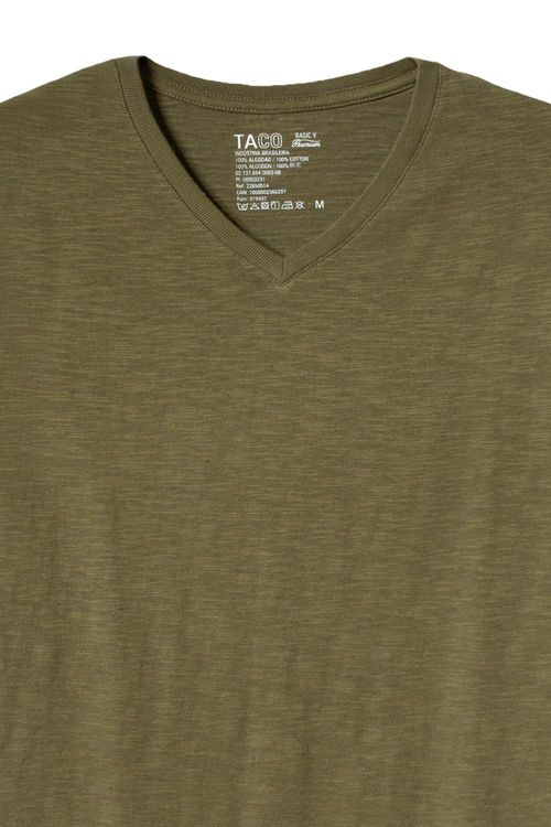 T-Shirt Gola v Básica Premium Verde Musgo