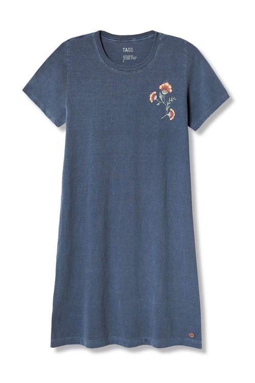Vestido Estampado Flor Boho Azul Marinho