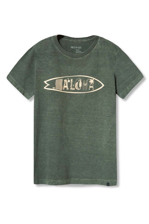 T-Shirt Infantil Estampada Aloha Verde Musgo