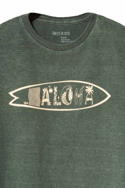 T-Shirt Infantil Estampada Aloha Verde Musgo