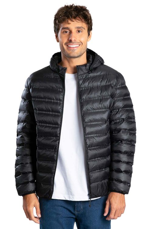 Jaqueta Puffer Com Capuz Preta