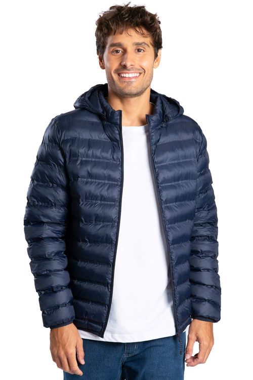 Jaqueta Puffer Com Capuz Azul Marinho