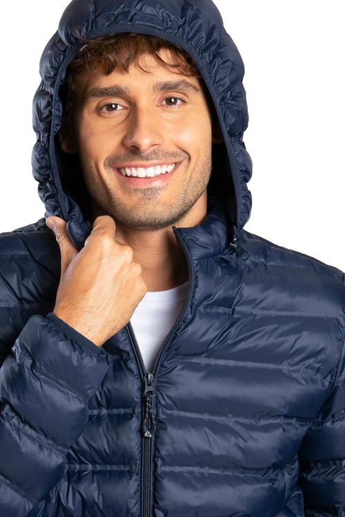 Jaqueta Puffer Com Capuz Azul Marinho