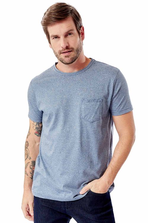 T-Shirt Com Detalhe No Bolso Azul