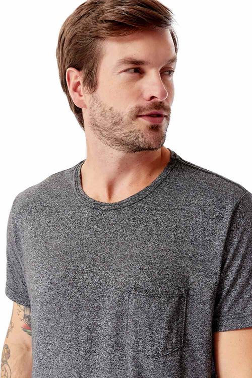 T-Shirt Com Detalhe No Bolso Grafite