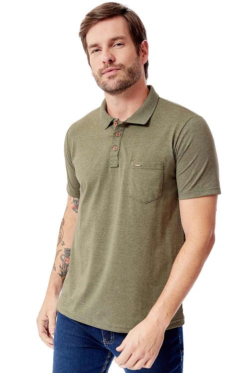 Polo Básica Fit Com Bolso Verde Musgo