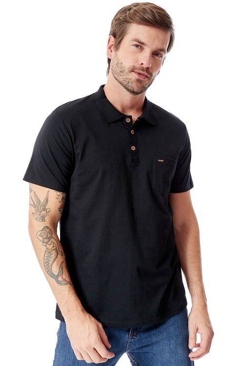 Polo Básica Com Bolso Preta