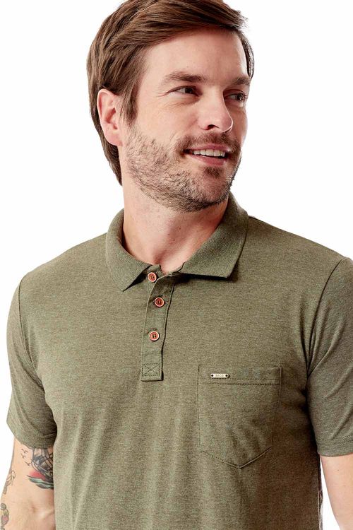 Polo Básica Fit Com Bolso Verde Musgo
