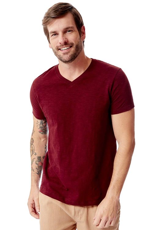 T-Shirt Gola v Básica Premium Vinho
