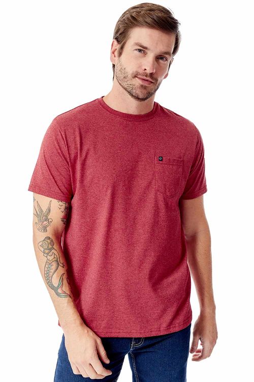 T-Shirt Comfort Com Bolso Vermelho Escuro