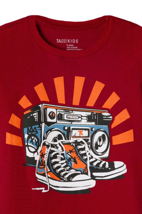 T-Shirt Infantil Estampada All Music Vermelho Escuro