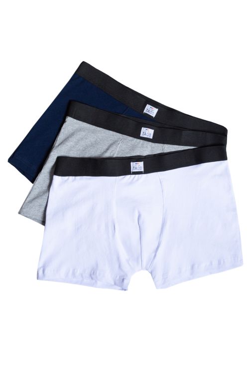 Kit De Cueca Boxer Azul Marinho/Cinza/Branca