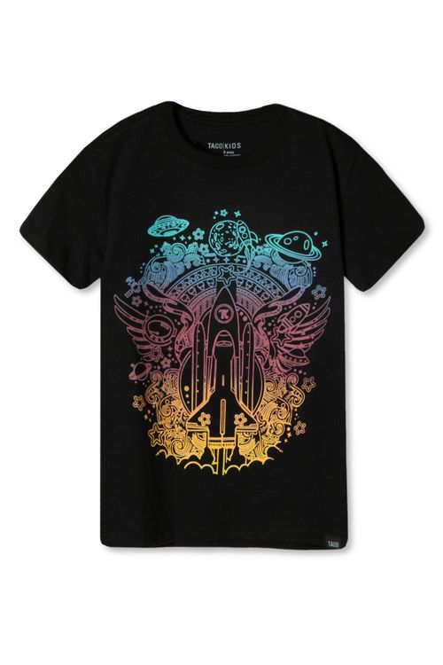 T-Shirt Infantil Estampada Space Rocket Preto