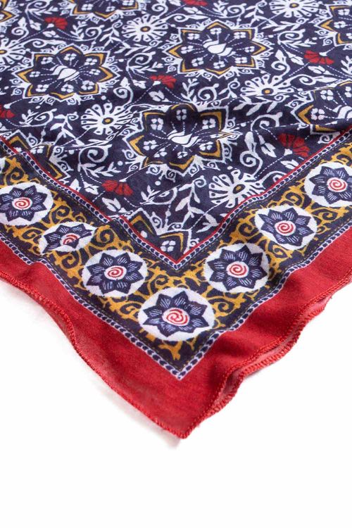 Lenço Estampado Lotus Azul Marinho