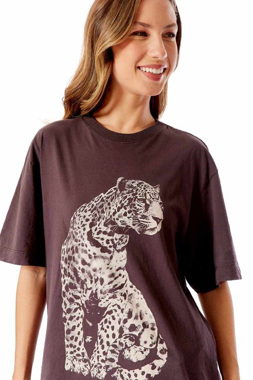 Blusa Estampada Onça Oversized Preta