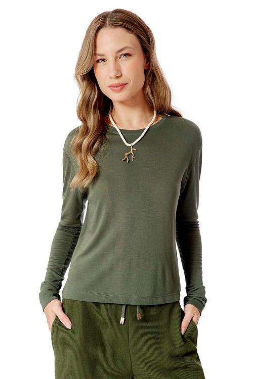 Blusa Manga Longa De Tricot Verde Militar