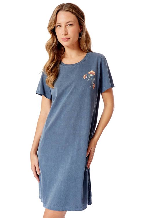 Vestido Estampado Flor Boho Azul Marinho