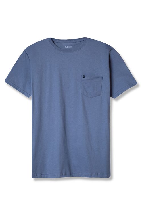 T-Shirt Básica Comfort Com Bolso Azul Jeans